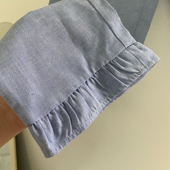 LOFT Petites Cropped Blue Work Pants with ruffle - Picture 3 of 4